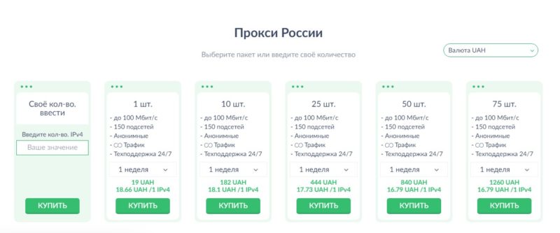Тарифы proxy-seller
